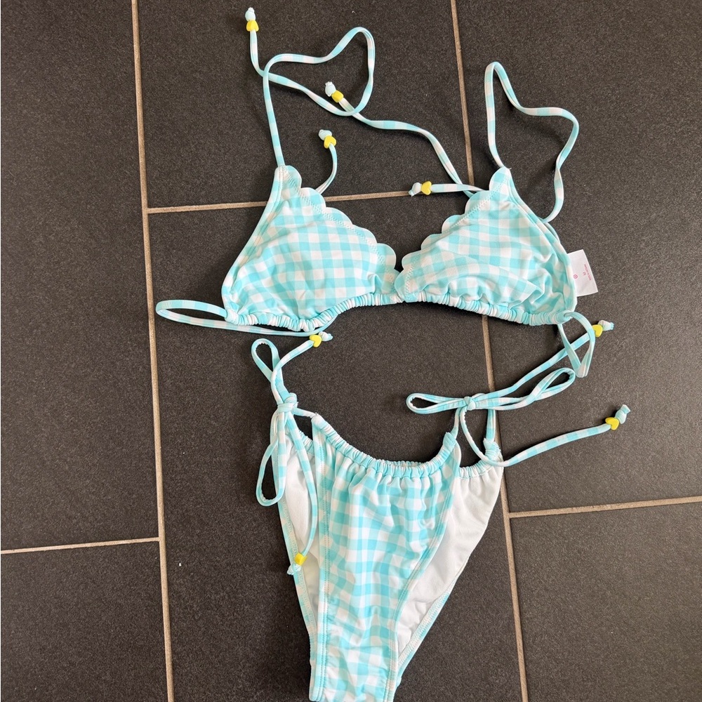 Stoney Clover Lane x Target Aqua Gingham Bikini top size medium bott size small